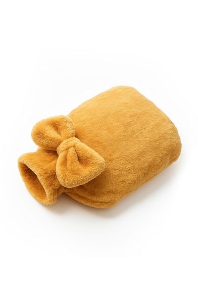 Özgüner Oyuncak Soft Plush Water Bag Cover – Warm Design Mustard with Ribbon Detail