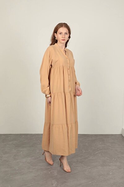 Lukas Modal Fabric Sleeves Elastic Beige Dress