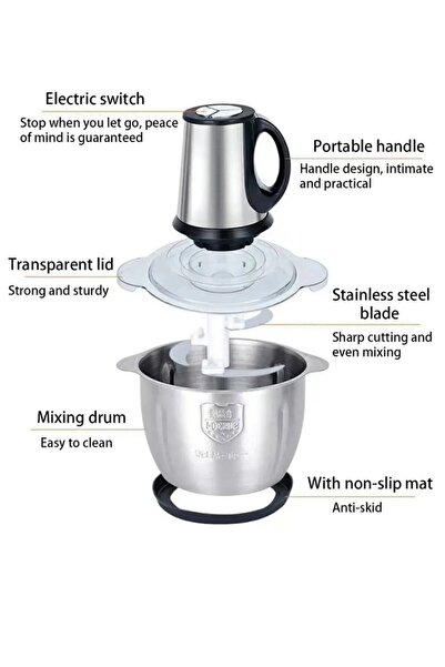 BAGGA S-5Mega Boy 5' Litre Elektrikli Mutfak Robotu, Sebzeler & Büyük Kapasiteli Paslanmaz Çelik