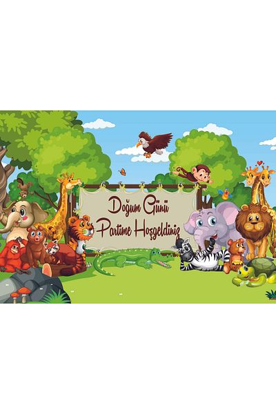 Sincap Design Safari Animals Concept Theme 70X100 cm Birthday Banner