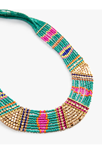 Koton Glass Beaded Ethnic Detailed Ribbon Necklace Multicolor