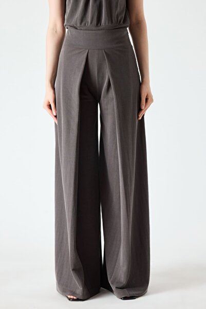 FEVER Bel bantlı geniş pileli antrasit pantolon