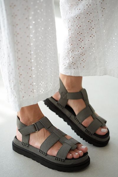 selinshoes Phoy Double Stripe Velcro Detailed Women's Sandals - Gray