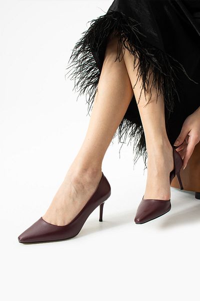 Güllü Shoes Stylish Matte Burgundy Vegan Leather Stiletto |   7 cm Thin Heeled Daily Comfortable Office Shoes Neolit ​​Sole