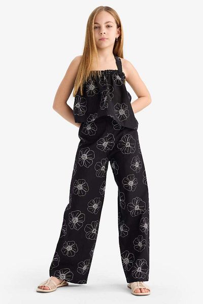 DeFacto New Season Girl's Floral Strappy Linen Blouse