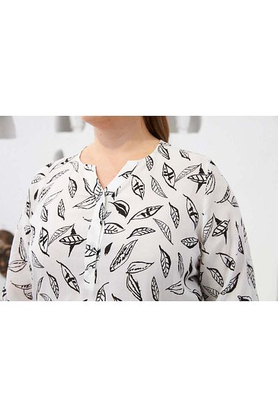 RMG Leaf Patterned Large Size Blouse Ecru