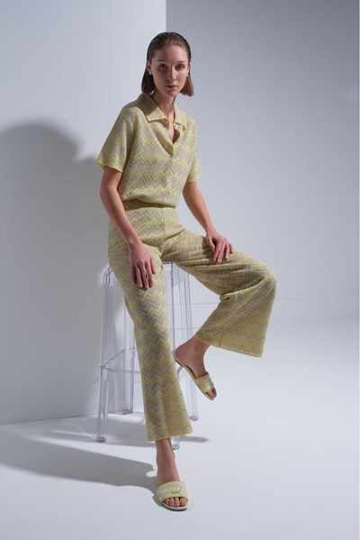 JOIN US Zigzag Pattern Wide Leg Yellow Trousers