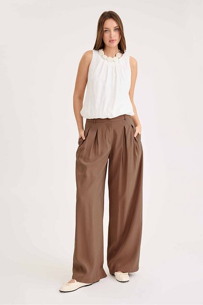 Vitrin High Waist Pleated Palazzo Modal Pants