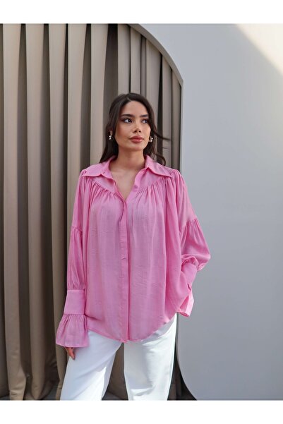 ESRAHELVACI Candy Pink Shirred Shirt