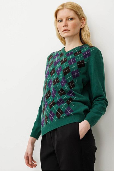 Desen Triko Women's V-Neck Diamond Wool Sweater Pre-Head