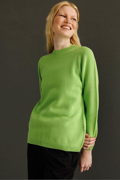Desen Triko Women's Crew Neck Classic Wool Sweater A.E.Green