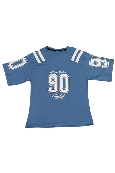 İrem Çocuk Giyim Boy's 90 Number Patterned Light Blue T-Shirt on the Front and Back