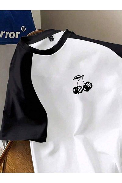 PENTHİLUS Casual Cherry Printed Short Sleeve Round Neck Summer T-Shirt for Women