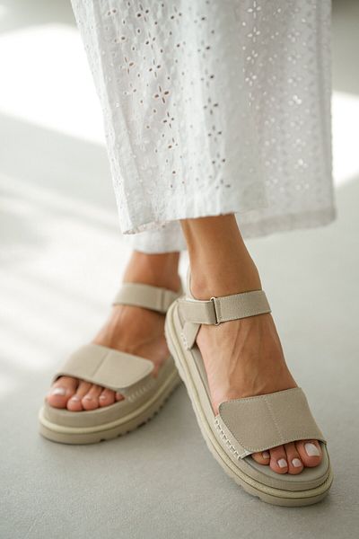 selinshoes Mosie Single Strap Velcro Detail Women's Sandals - Ecru