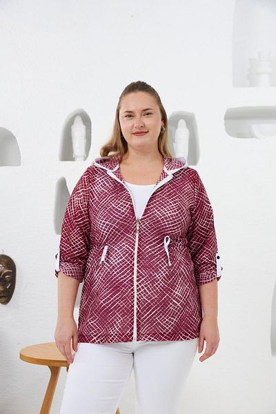 RMG Sleeve Detailed Large Size Hooded Mesh Trench Plum