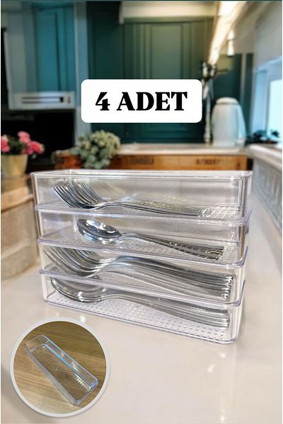Bayev Leo 4 Pieces Transparent Dowry Holder Cutlery Spoon Organizer Can Be Superimposed Drawer Organizer