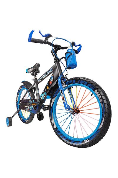 ACTION ONE Children's bicycle 6-8 years old with training wheels and water bottle holder Nova II, 18 inch, blue