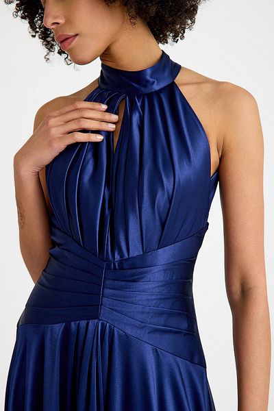 SpringStore Rochie de seară din satin cu talie bleumarin