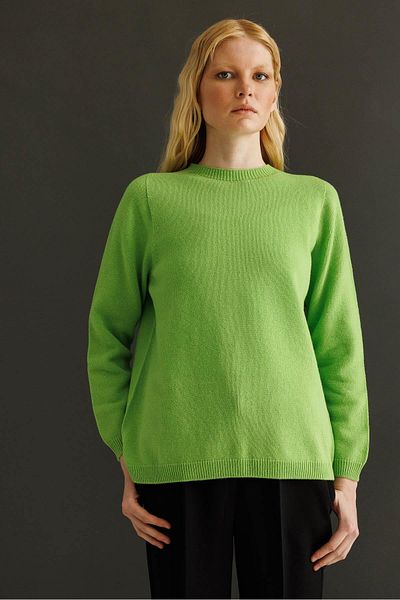 Desen Triko Women's Crew Neck Classic Wool Sweater A.E.Green
