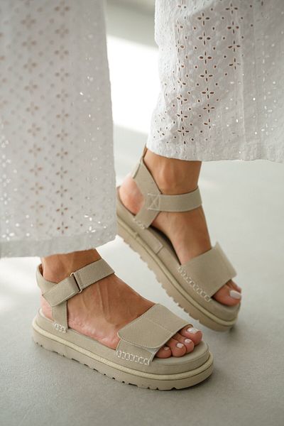 selinshoes Mosie Single Strap Velcro Detail Women's Sandals - Ecru
