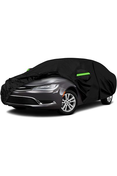 fulina 6 Layers All Weather Car Covers with Zipper Door,Windproof Bands for Snow Rain Dust Hail Protection