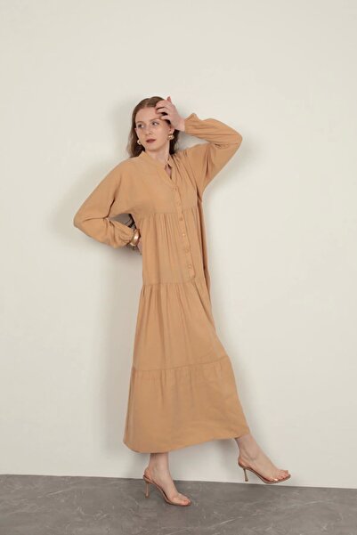 Lukas Modal Fabric Sleeves Elastic Beige Dress