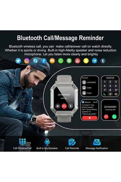 fulina Men's Smart Watch, Waterproof, Compatible with Android Phone iPhone Samsung Compatible