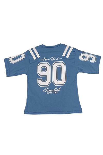 İrem Çocuk Giyim Boy's 90 Number Patterned Light Blue T-Shirt on the Front and Back