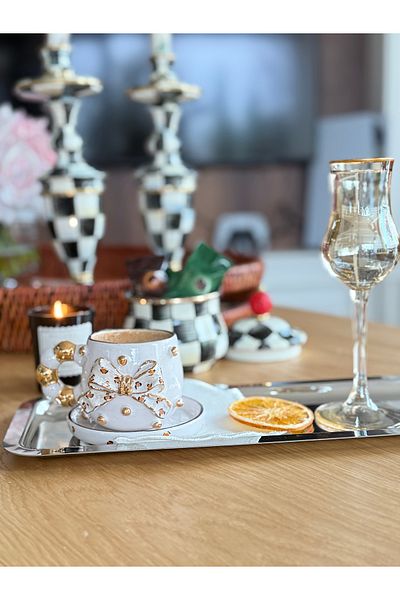 Pernotte Handmade 24 K Gold Plated Leo Double Turkish Coffee Cup