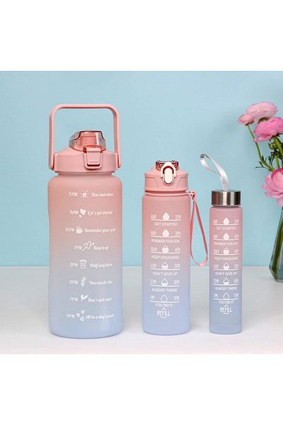 COOYA Sports Water Bottles Set of 3, 2000ml+900ml+500ml, BPA Free with Time Capacity Marker