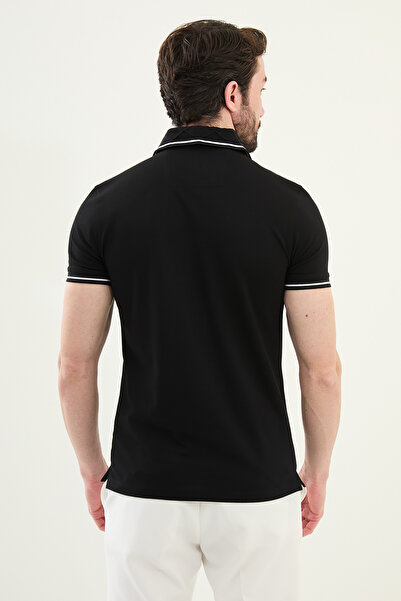 Mcr Ανδρικό μπλουζάκι από βαμβακερό γιακά πόλο με ίσιο λεπτό κομμένο σχέδιο μαύρο - 36854.25Y
