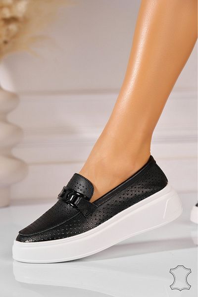 Joana Women's loafers, natural leather, black, Aletta