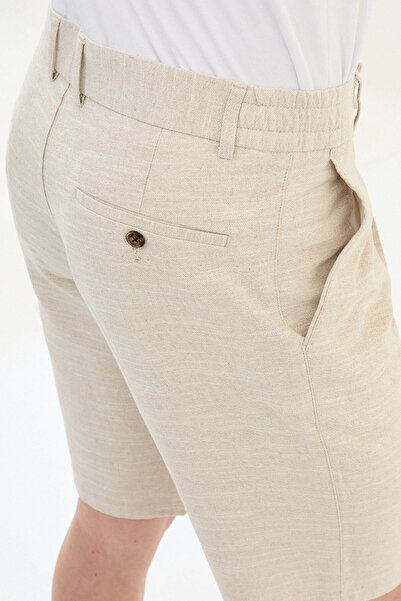 Mcr Gray Slim Fit Pleated 100% Linen Men's Shorts Beige - 18112.25Y