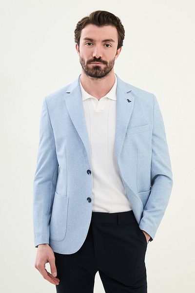 Mcr Patterned Blue Slim Fit Bag Pocket Mono Collar Men's Jacket