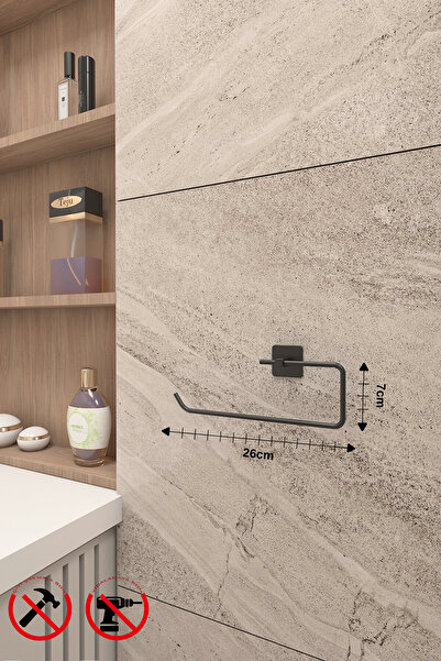 Alper Banyo Jasmin Yapışkanlı Siyah Kare 3'lü Banyo Seti | Tuvalet Kağıtlığı, Solo Havluluk, Yuvarlak Havluluk