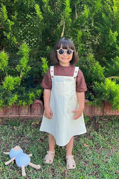 Ceylan Otantik Ecru Duck Linen Children's Salopet with Skirt