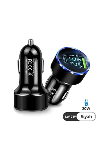 Mega Oto Market Black Car Interior USB 3.0 Type C 20W Socket Cigarette Lighter Power Adapter All Devices 12V-24V
