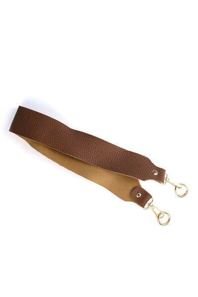 Prestij Boncuk Deri Çanta Sapı Taba Dokulu 60 cm Gold Metal Detaylı