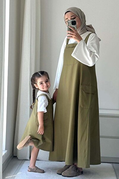 Ceylan Otantik Haki Duck Keten Çocuk Etekli Salopet