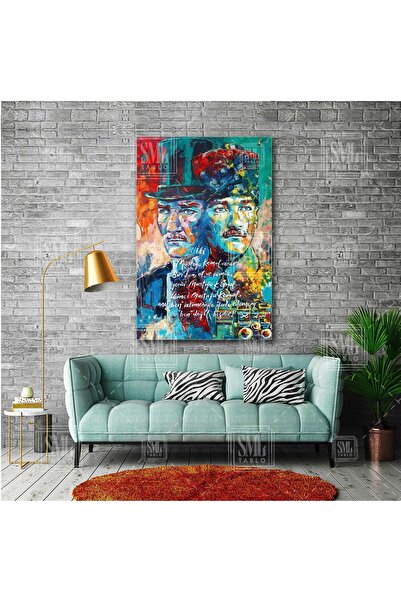 SML TABLO Yağlı Boya Efektli Mustafa Kemal Atatürk Portre Karizma Dikey Kanva...