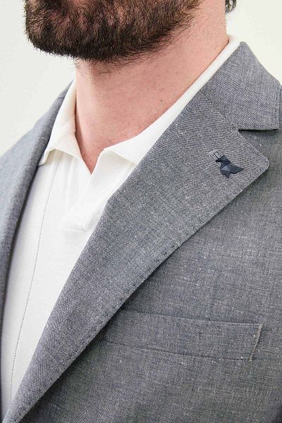 Mcr Melted Navy Blue Slim Fit Bag Pocket Mono Collar Linen Men's Jacket
