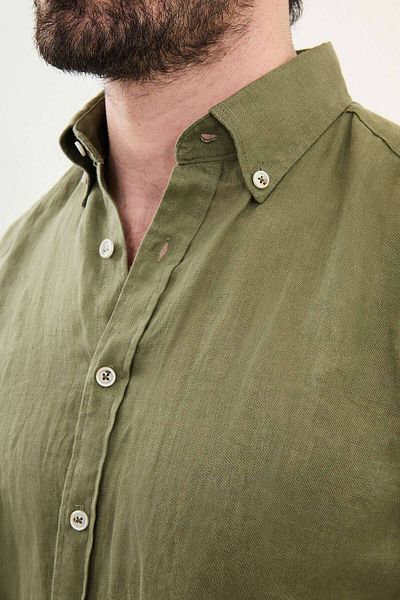 Mcr Plain Slim Fit 100% Linen Men's Shirt Khaki - 27068.25Y