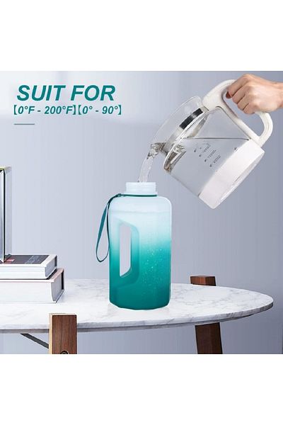 COOYA Big Water Bottle, 2.2L with Handle Sports Water Jug BPA Free for Sports Outdoor, Cyan White Gradient