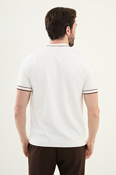 Mcr Прямий Slim Fit Велосипедний комір Чоловічий трикотажний футболка Білий-Цегла - 11541.25Y