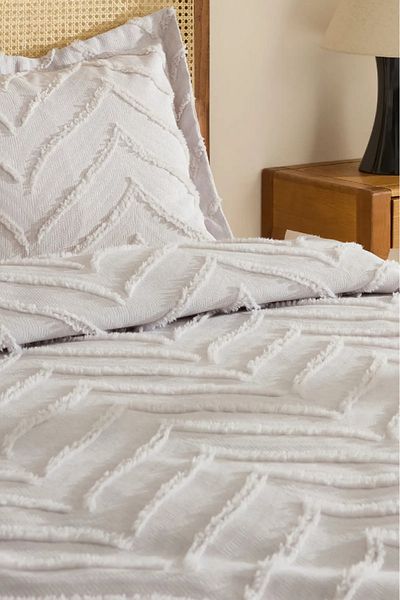 CANDAN ÇEYİZ Pompom Delux Herringbone Gray Single Pique Set Cover Bedspread Pique