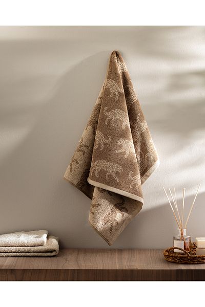 Madame Coco Leopard Yarn Dyed 100% Cotton Face Towel - Stone
