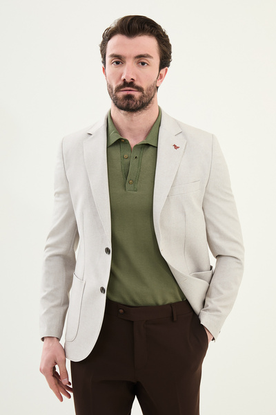 Mcr Ανδρικό μπουφάν με μοτίβο μπεζ, λεπτή εφαρμογή, τσέπη, μονόχρωμο γιακά