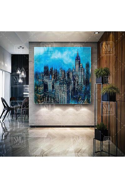 SML TABLO Cityscape Brush Traces City Build Μοντέρνο τετράγωνο ζωγραφική σε καμβά