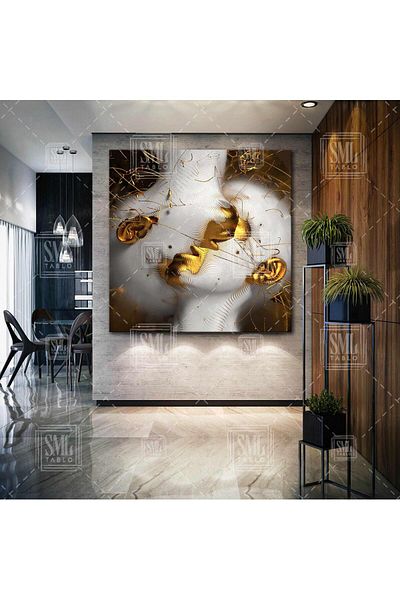 SML TABLO Golden Face Marble Couple Love Love Gold Decor Τετράγωνος πίνακας σε καμβά