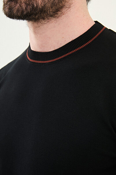 Mcr Прямий Slim Fit Велосипедний комір Чоловічий трикотажний футболка Чорний-Цегла - 11541.25Y
